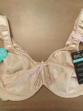 NWT Bali Satin Tracings Minimizer Underwire Bra 34D DF3562 Light Beige